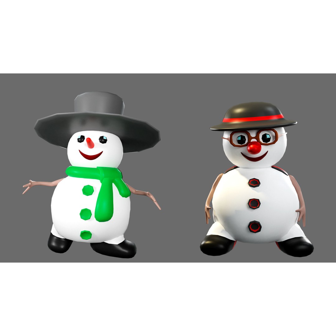 Funny Snowmen 3D Model – Low Poly Character Set, Game Ready, FBX - View 22