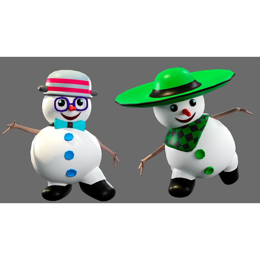 Funny Snowmen 3D Model – Low Poly Character Set, Game Ready, FBX - View 23