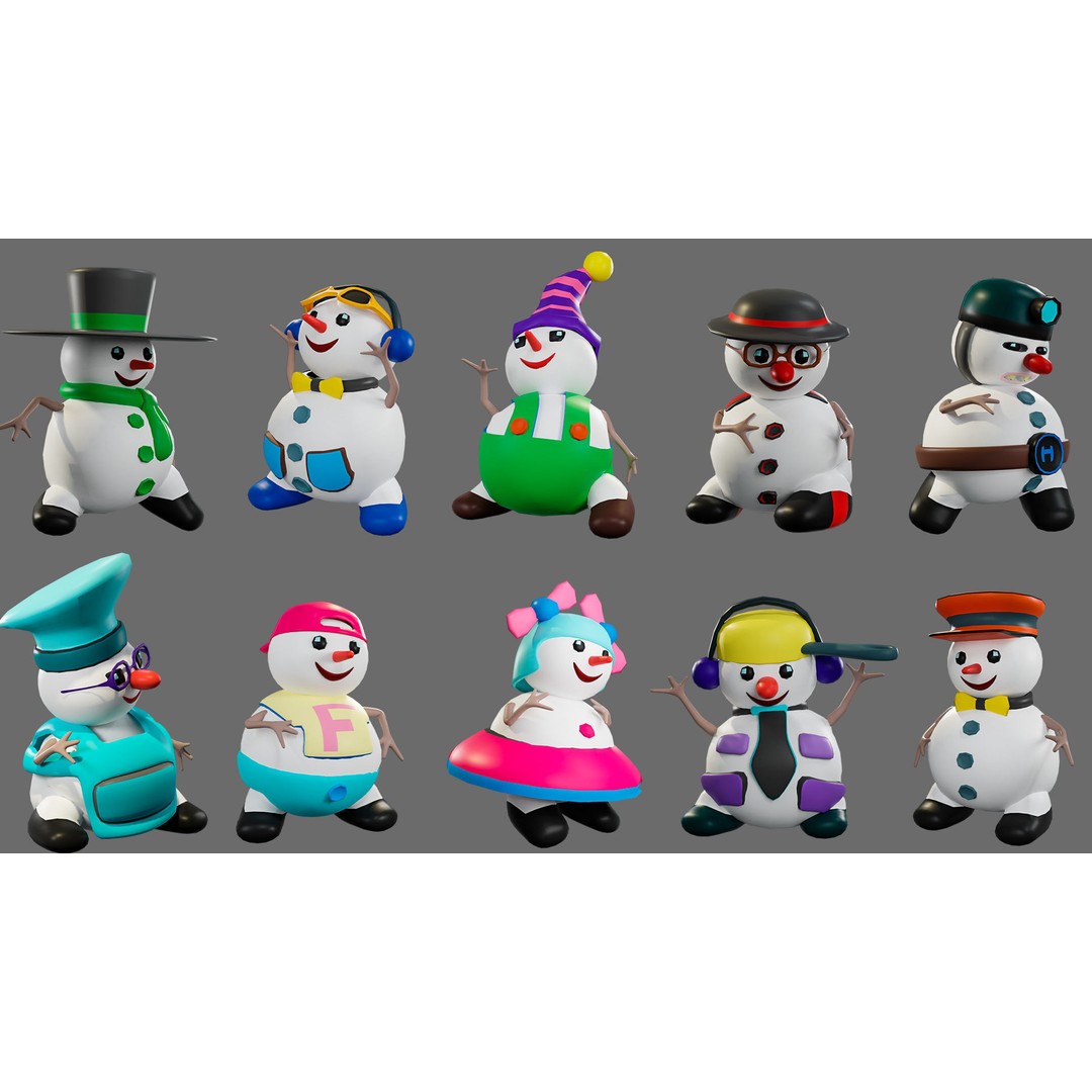 Funny Snowmen 3D Model – Low Poly Character Set, Game Ready, FBX - View 25