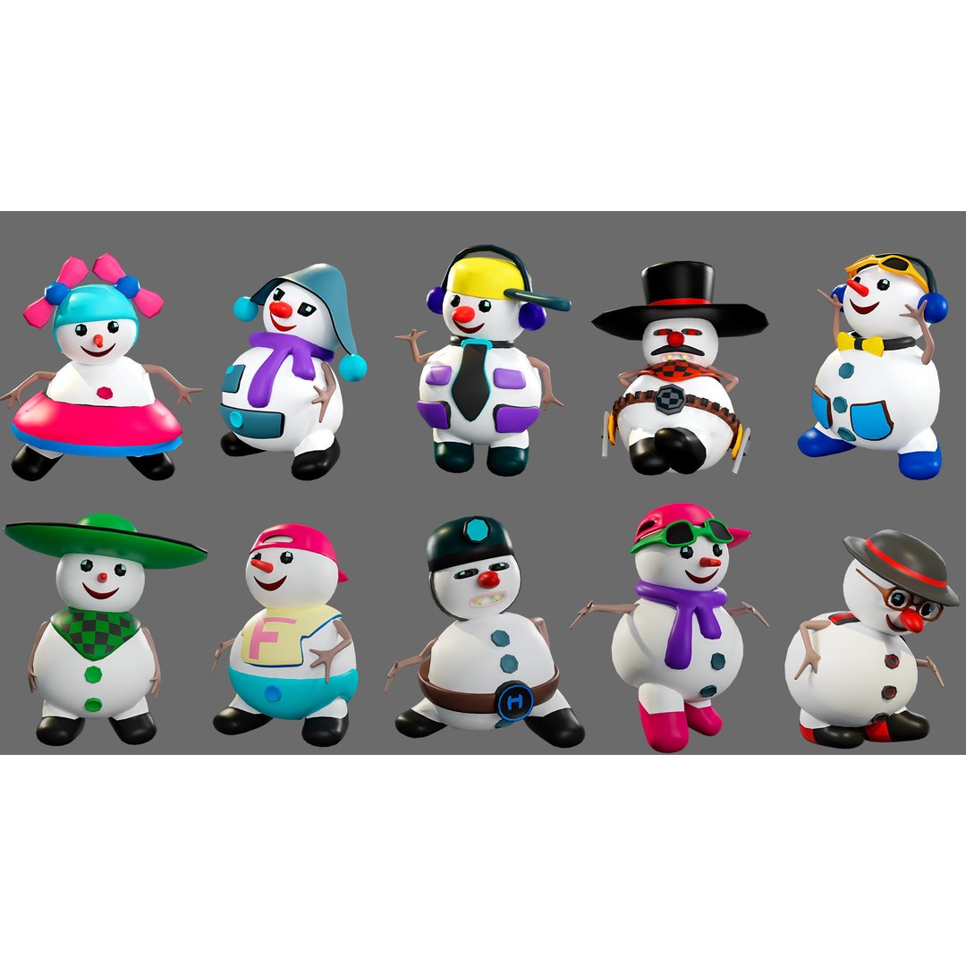 Funny Snowmen 3D Model – Low Poly Character Set, Game Ready, FBX - View 26