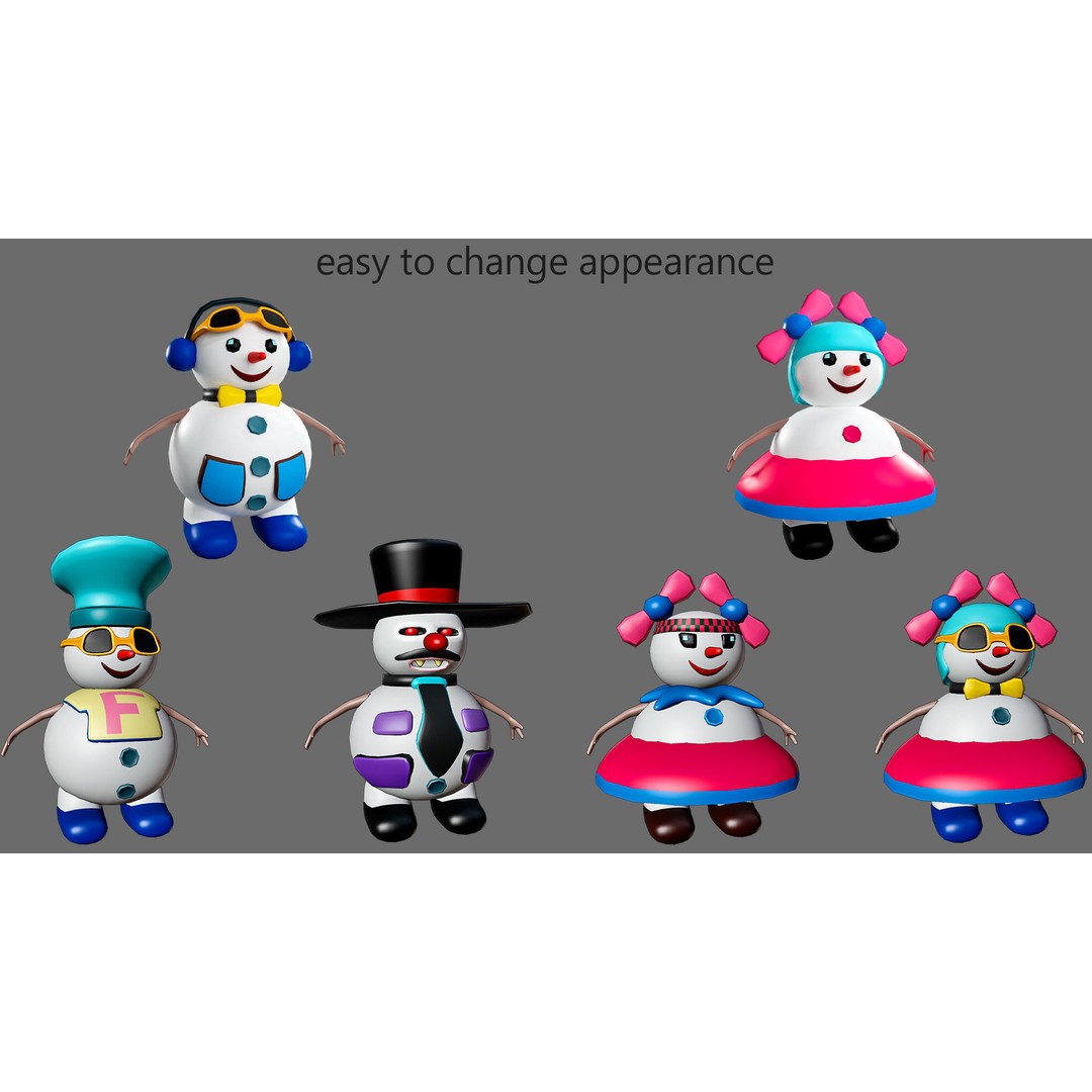 Funny Snowmen 3D Model – Low Poly Character Set, Game Ready, FBX - View 27