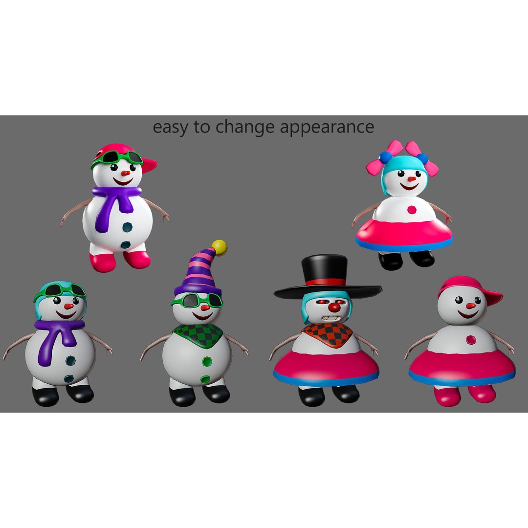Funny Snowmen 3D Model – Low Poly Character Set, Game Ready, FBX - View 28