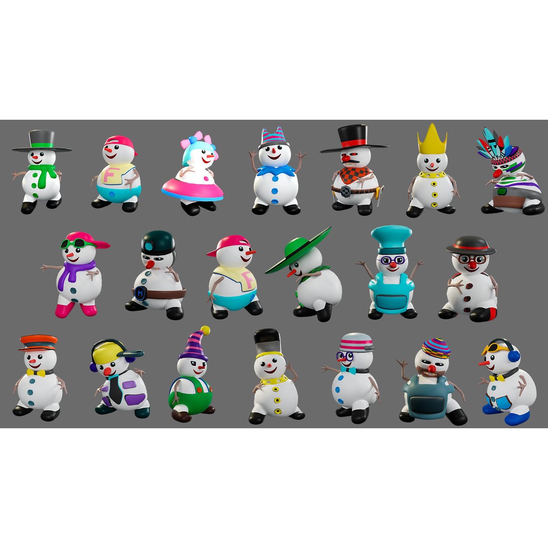 Funny Snowmen 3D Model – Low Poly Character Set, Game Ready, FBX - View 4
