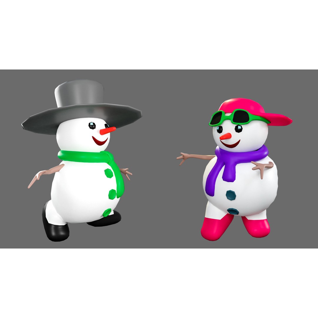 Funny Snowmen 3D Model – Low Poly Character Set, Game Ready, FBX - View 5