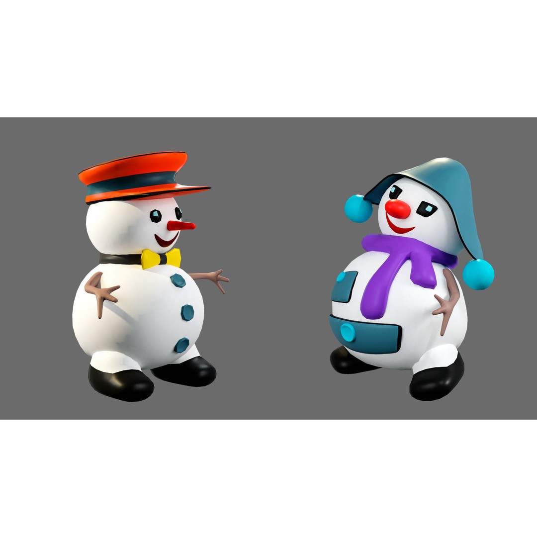 Funny Snowmen 3D Model – Low Poly Character Set, Game Ready, FBX - View 7