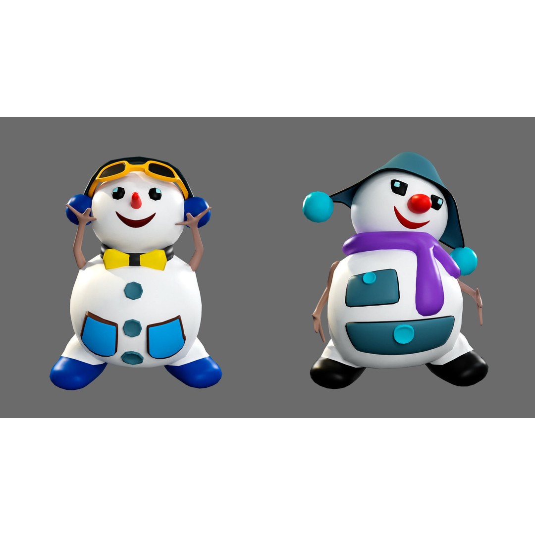 Funny Snowmen 3D Model – Low Poly Character Set, Game Ready, FBX - View 8