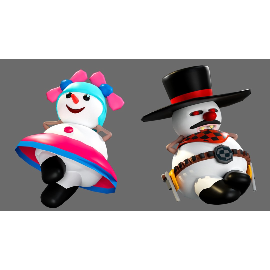 Funny Snowmen 3D Model – Low Poly Character Set, Game Ready, FBX - View 9