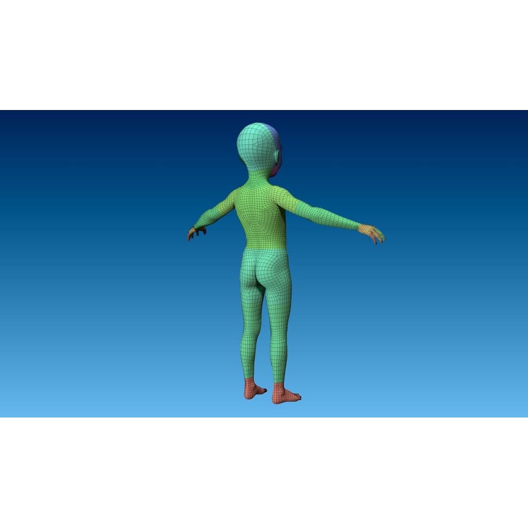 Child Girl 3D Model – Low Poly Base Model T-Pose, FBX, OBJ - View 10