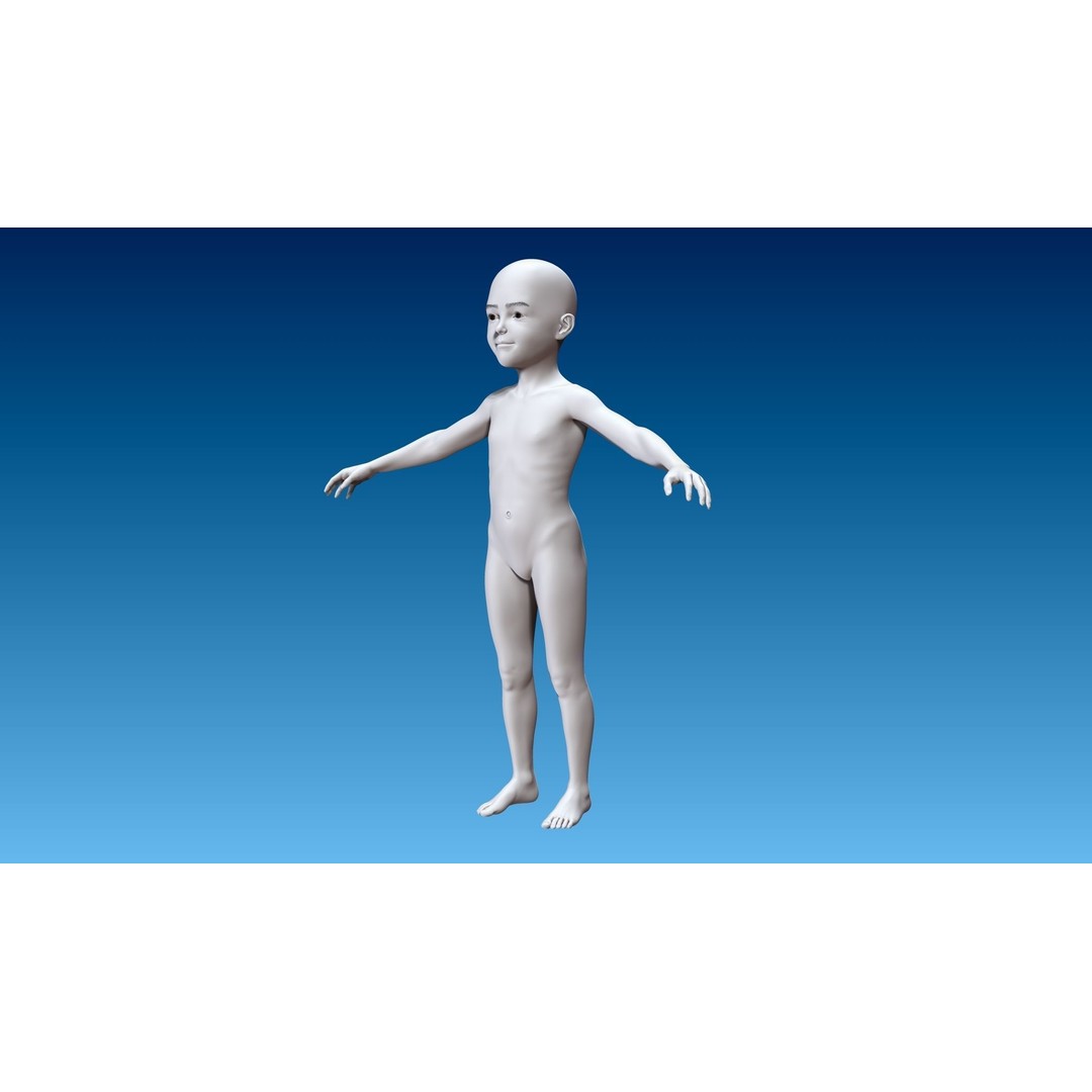 Child Girl 3D Model – Low Poly Base Model T-Pose, FBX, OBJ - View 11