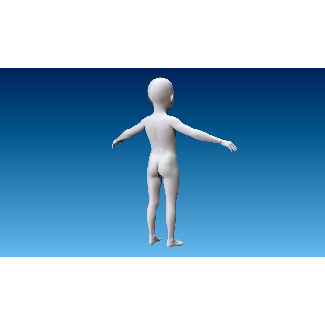 Child Girl 3D Model – Low Poly Base Model T-Pose, FBX, OBJ - View 14