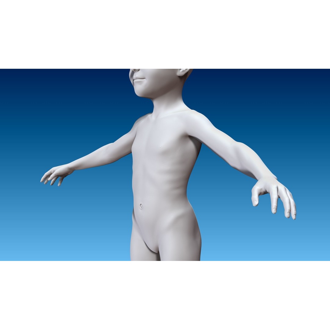 Child Girl 3D Model – Low Poly Base Model T-Pose, FBX, OBJ - View 15