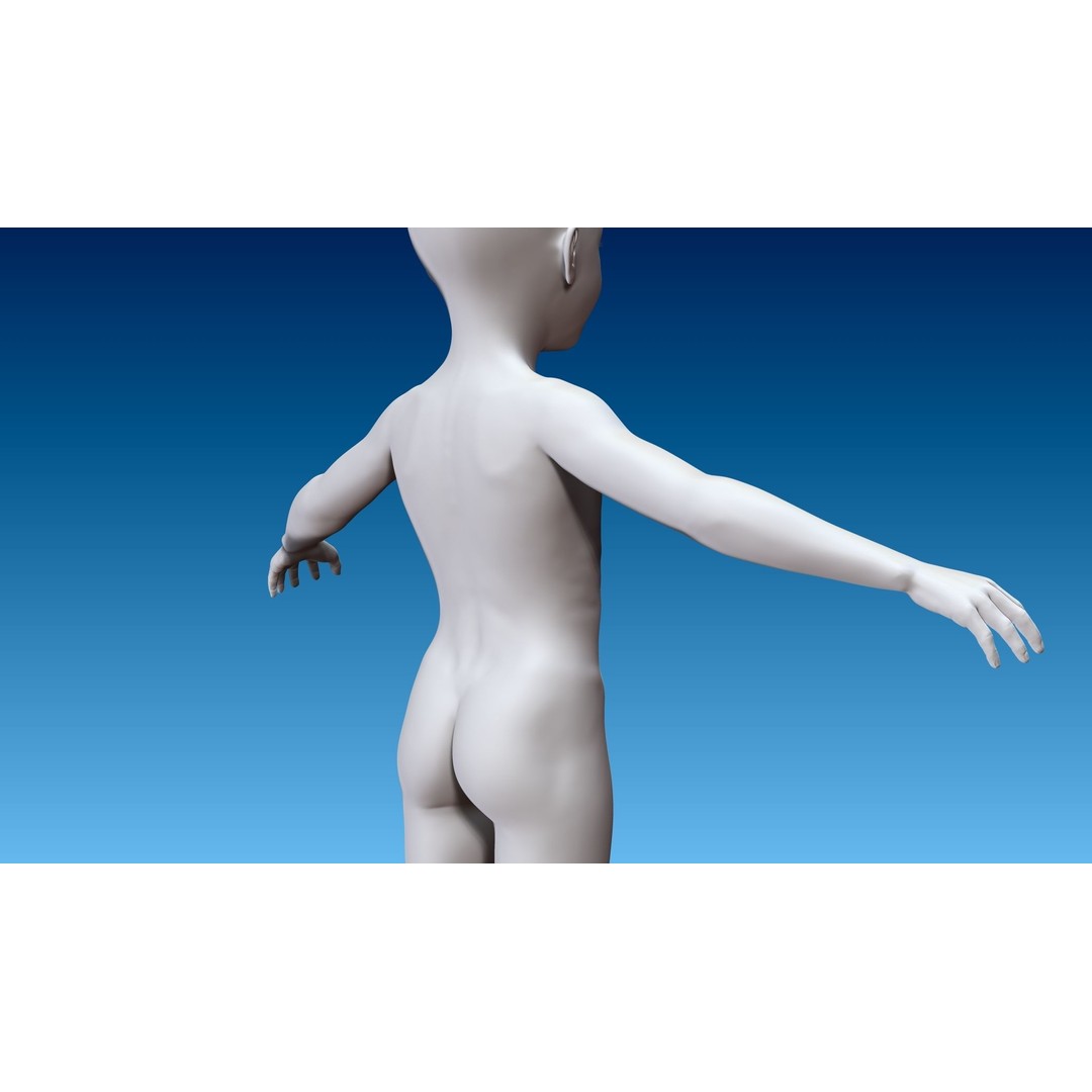 Child Girl 3D Model – Low Poly Base Model T-Pose, FBX, OBJ - View 16