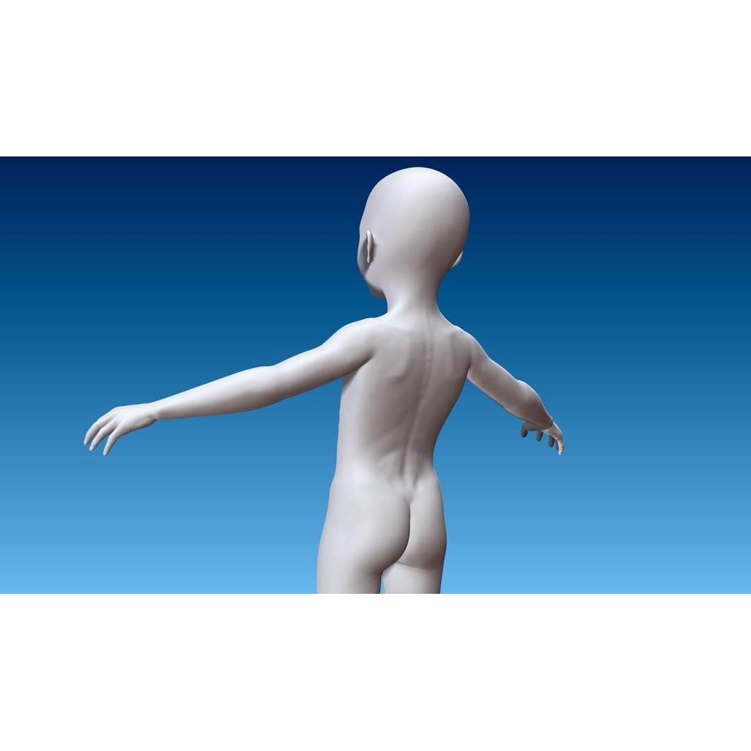 Child Girl 3D Model – Low Poly Base Model T-Pose, FBX, OBJ - View 19