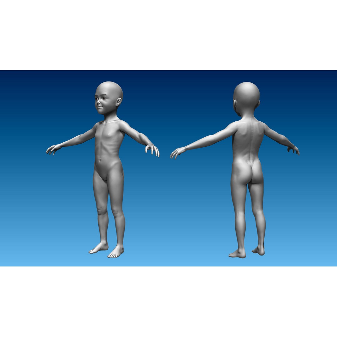 Child Girl 3D Model – Low Poly Base Model T-Pose, FBX, OBJ - View 3