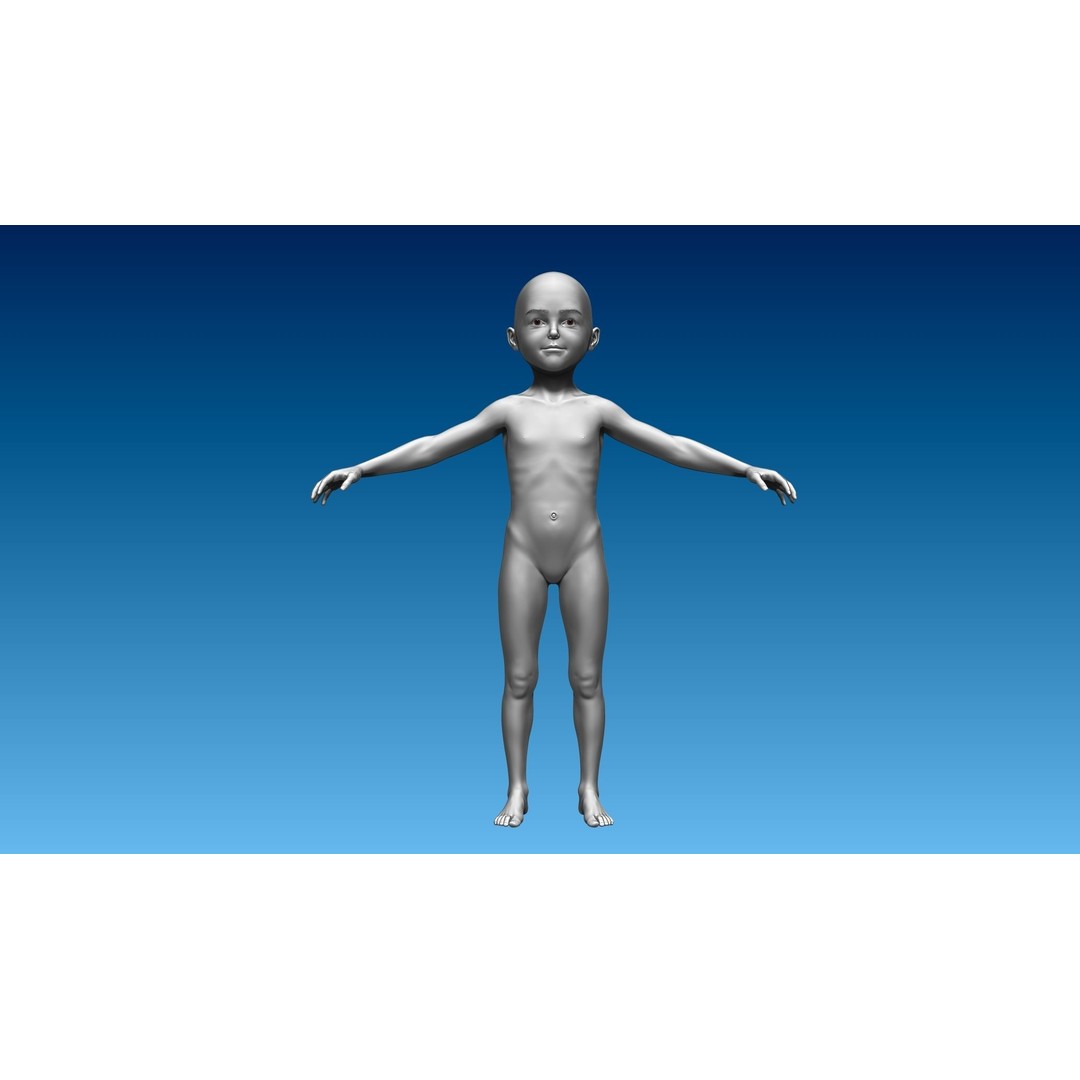 Child Girl 3D Model – Low Poly Base Model T-Pose, FBX, OBJ - View 4