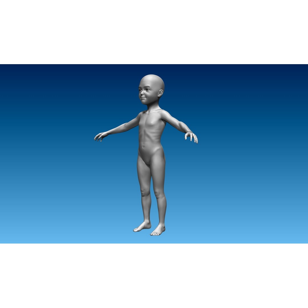 Child Girl 3D Model – Low Poly Base Model T-Pose, FBX, OBJ - View 5