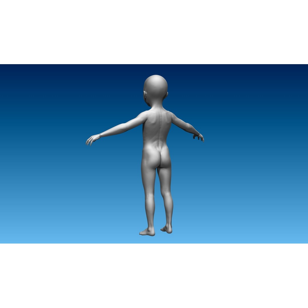 Child Girl 3D Model – Low Poly Base Model T-Pose, FBX, OBJ - View 6