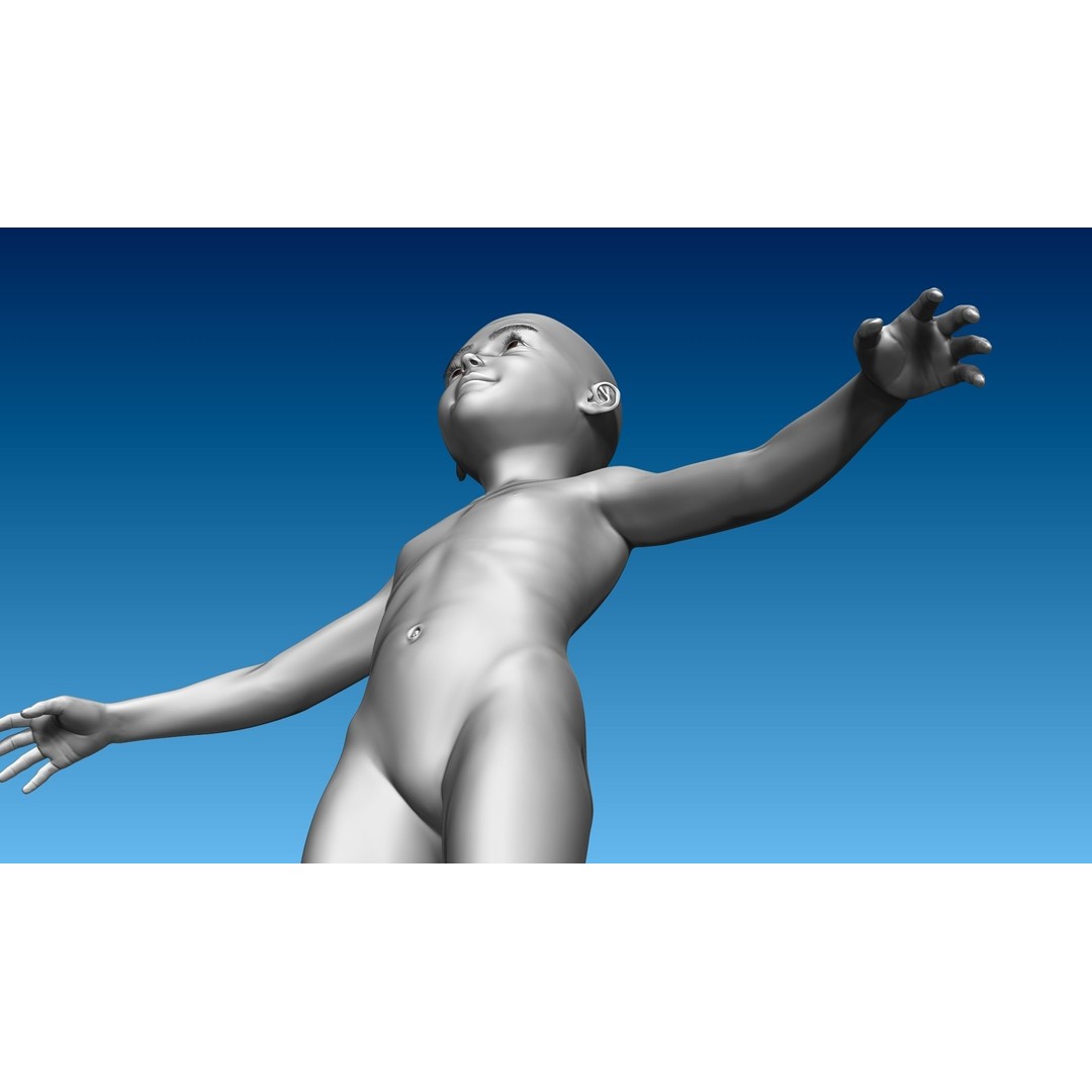 Child Girl 3D Model – Low Poly Base Model T-Pose, FBX, OBJ - View 7