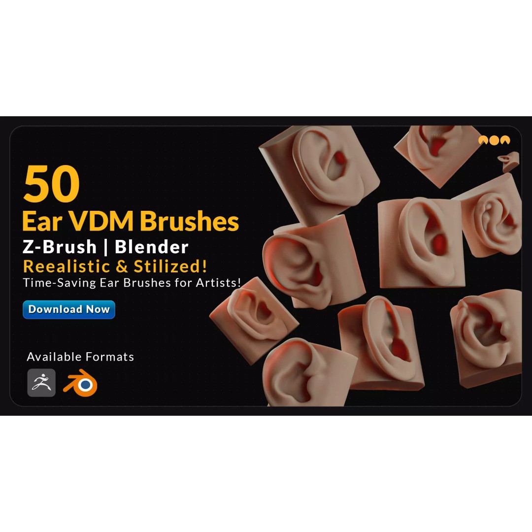 Ear VDM Brushes 3D Model – Realistic & Stylized Sculpting Tools - View 2
