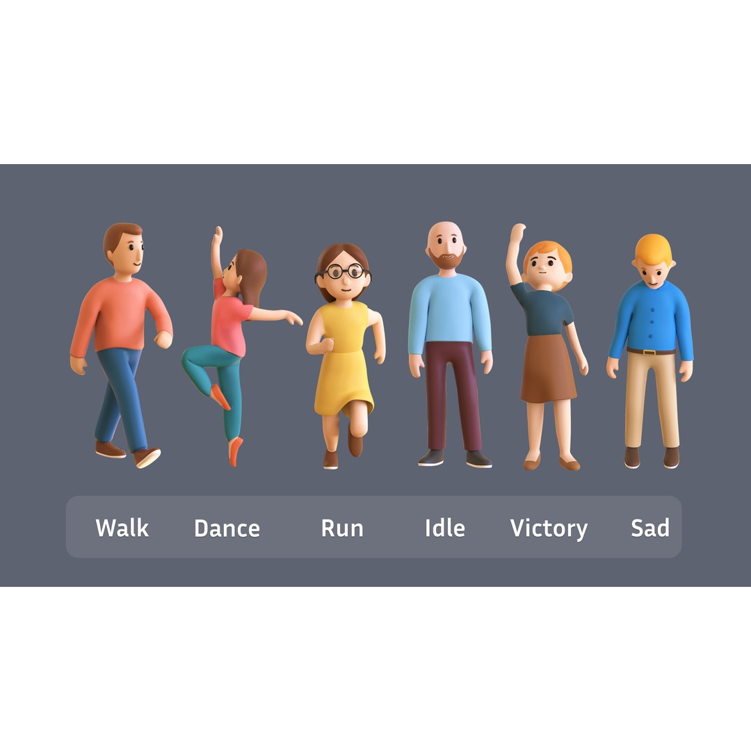 Casual Characters 02 3D Model – Low Poly Rigged Characters with Animations - View 10