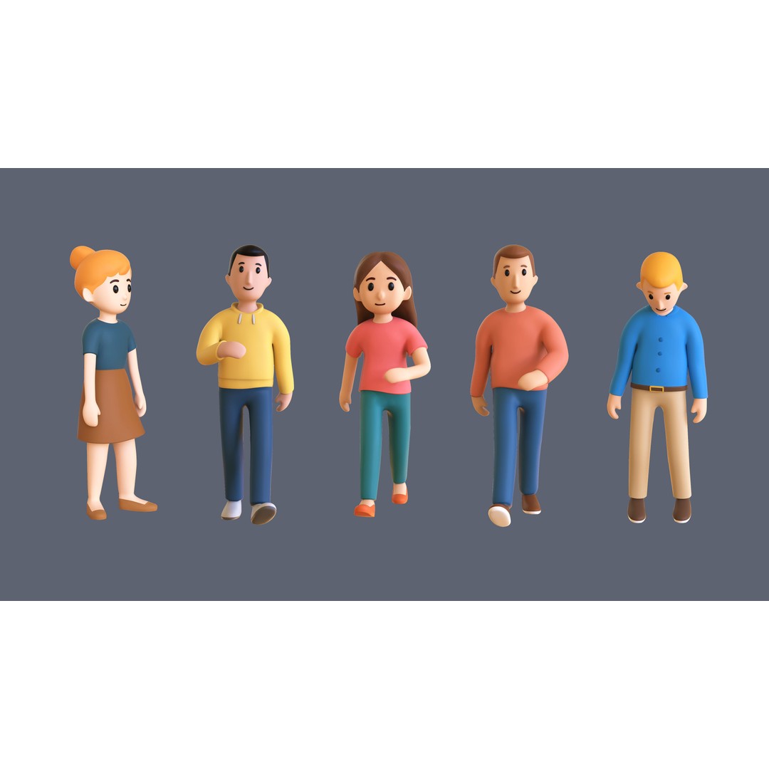Casual Characters 02 3D Model – Low Poly Rigged Characters with Animations - View 12