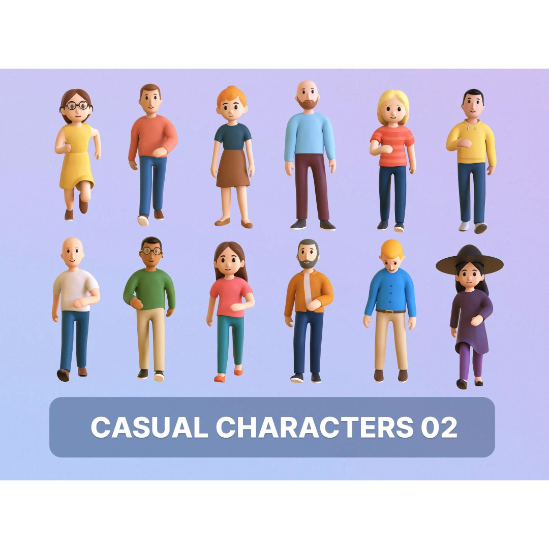 Casual Characters 02 3D Model – Low Poly Rigged Characters with Animations - View 2