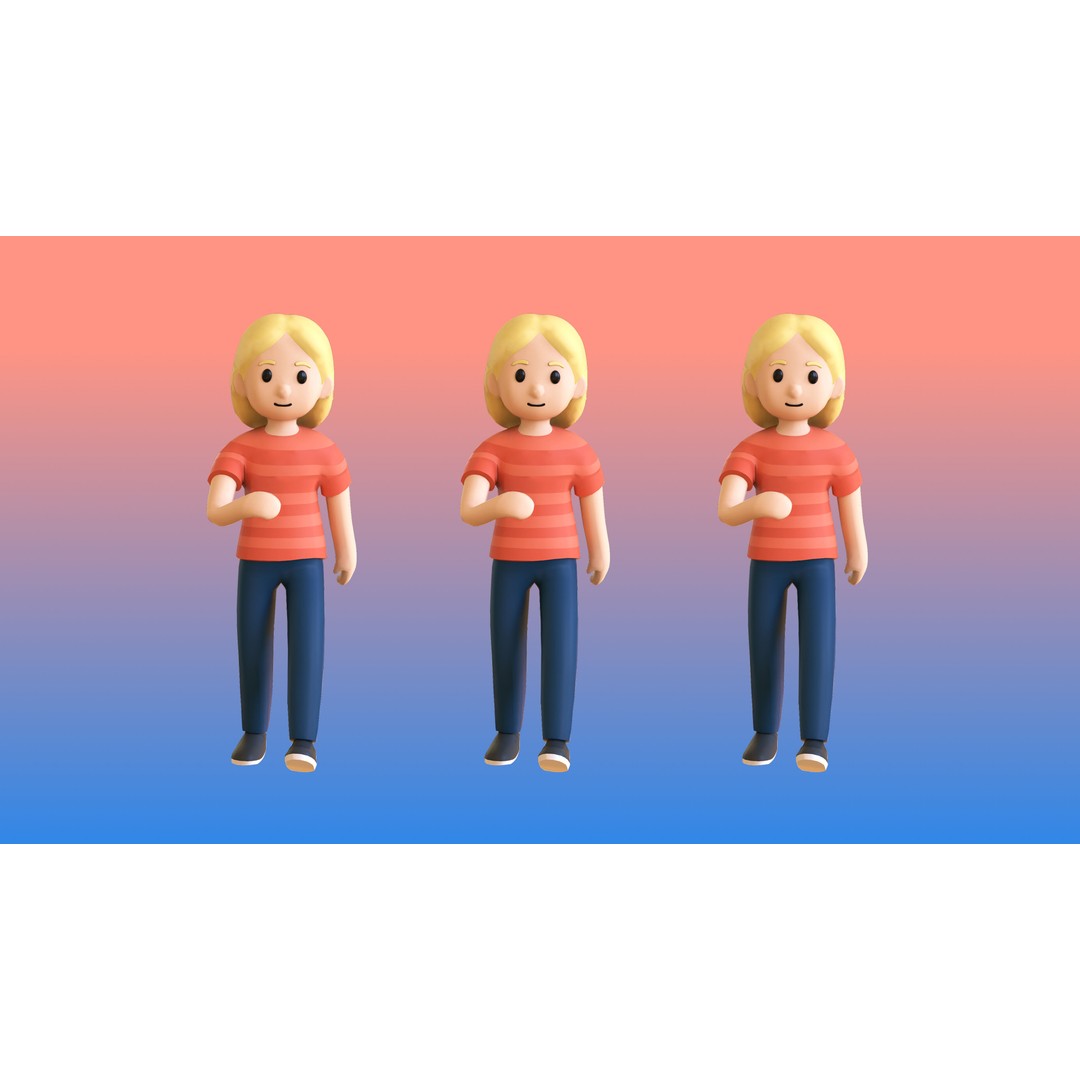 Casual Characters 02 3D Model – Low Poly Rigged Characters with Animations - View 23