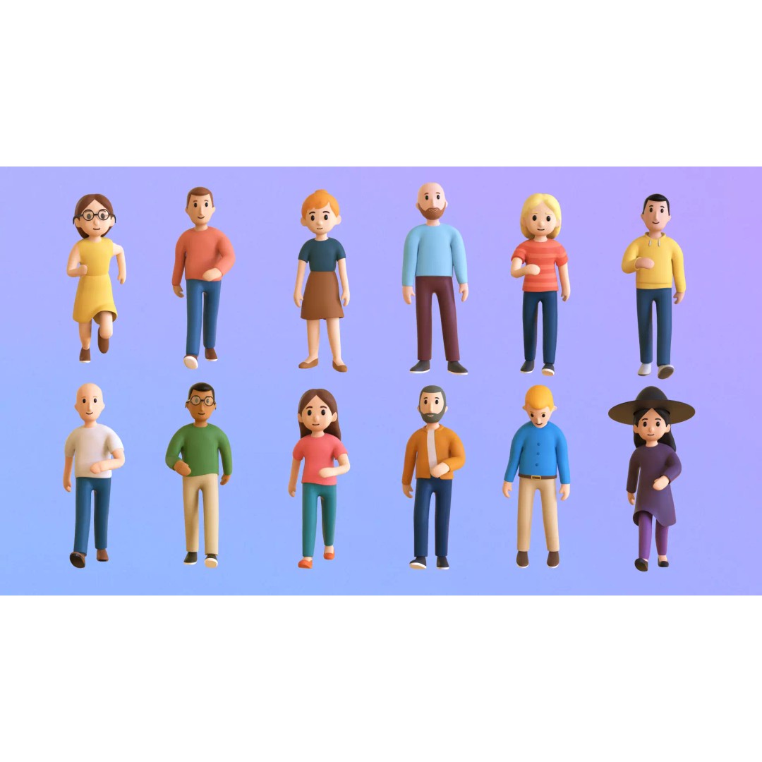 Casual Characters 02 3D Model – Low Poly Rigged Characters with Animations - View 3