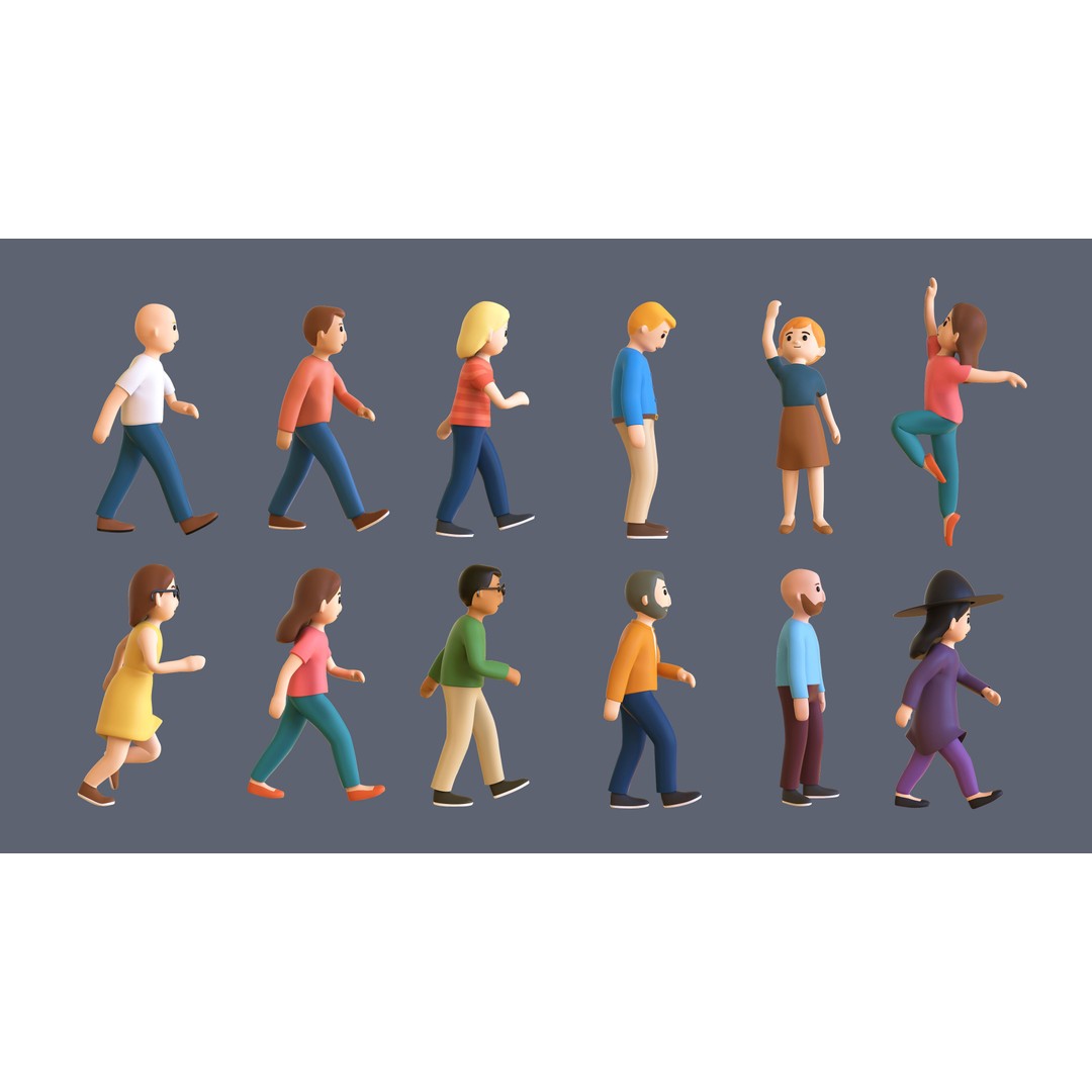 Casual Characters 02 3D Model – Low Poly Rigged Characters with Animations - View 9