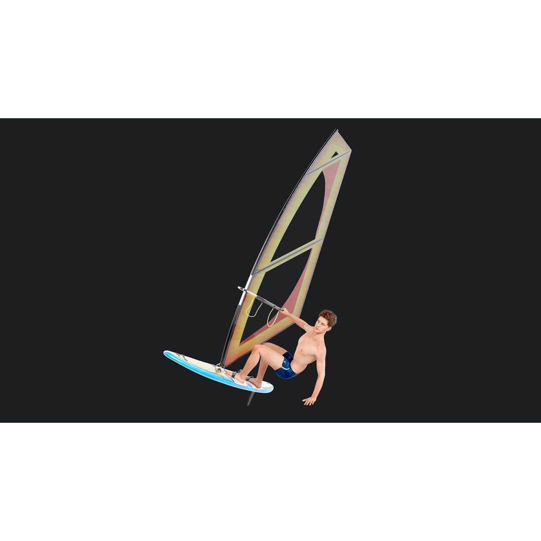 Male Windsurf 3D Model – Low Poly Rigged Character, FBX, OBJ - View 6
