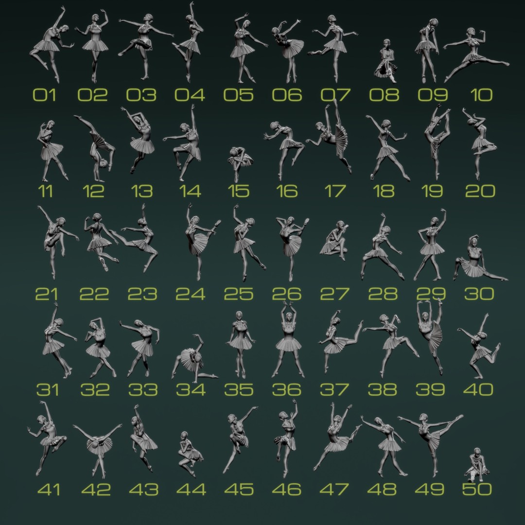 Ballerina 3D Model – High Poly Dancer Poses for 3D Printing