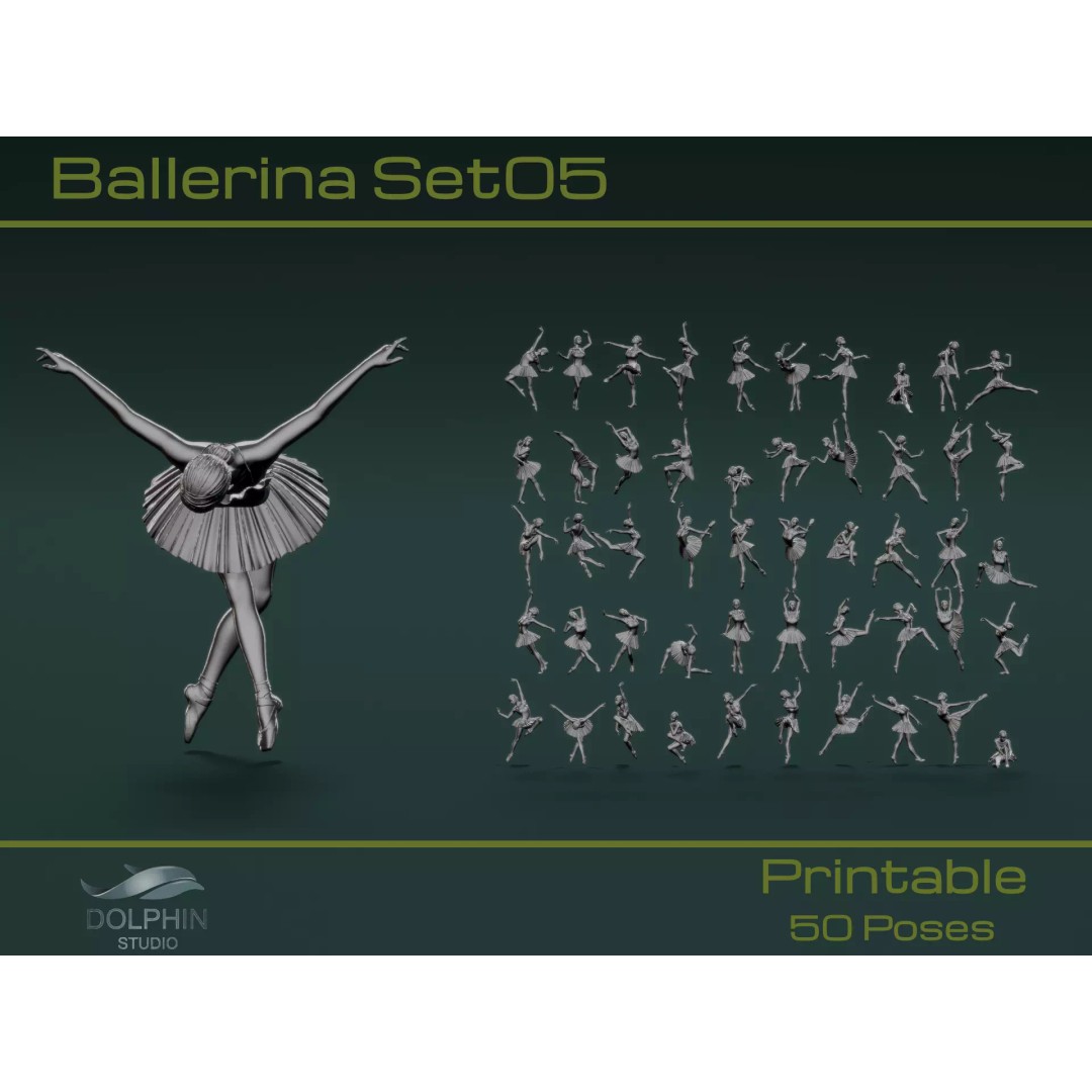 Ballerina 3D Model – High Poly Dancer Poses for 3D Printing - View 2