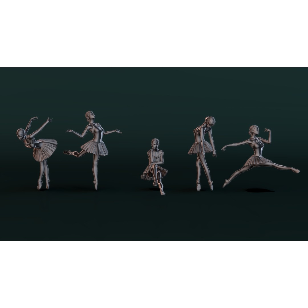 Ballerina 3D Model – High Poly Dancer Poses for 3D Printing - View 4