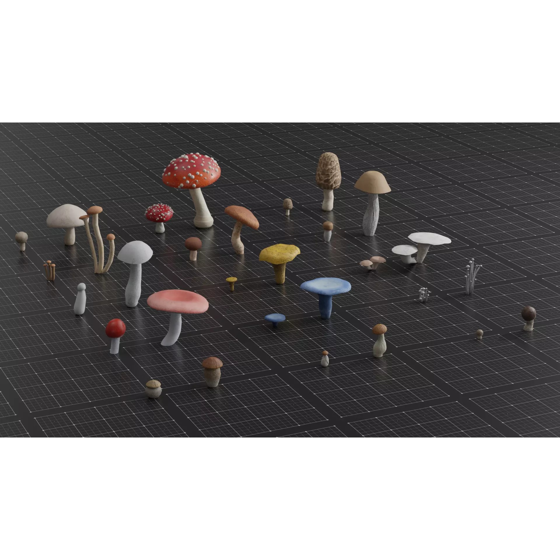 15 Species Mushrooms - Low-Poly Game-Ready 3D Model - View 2