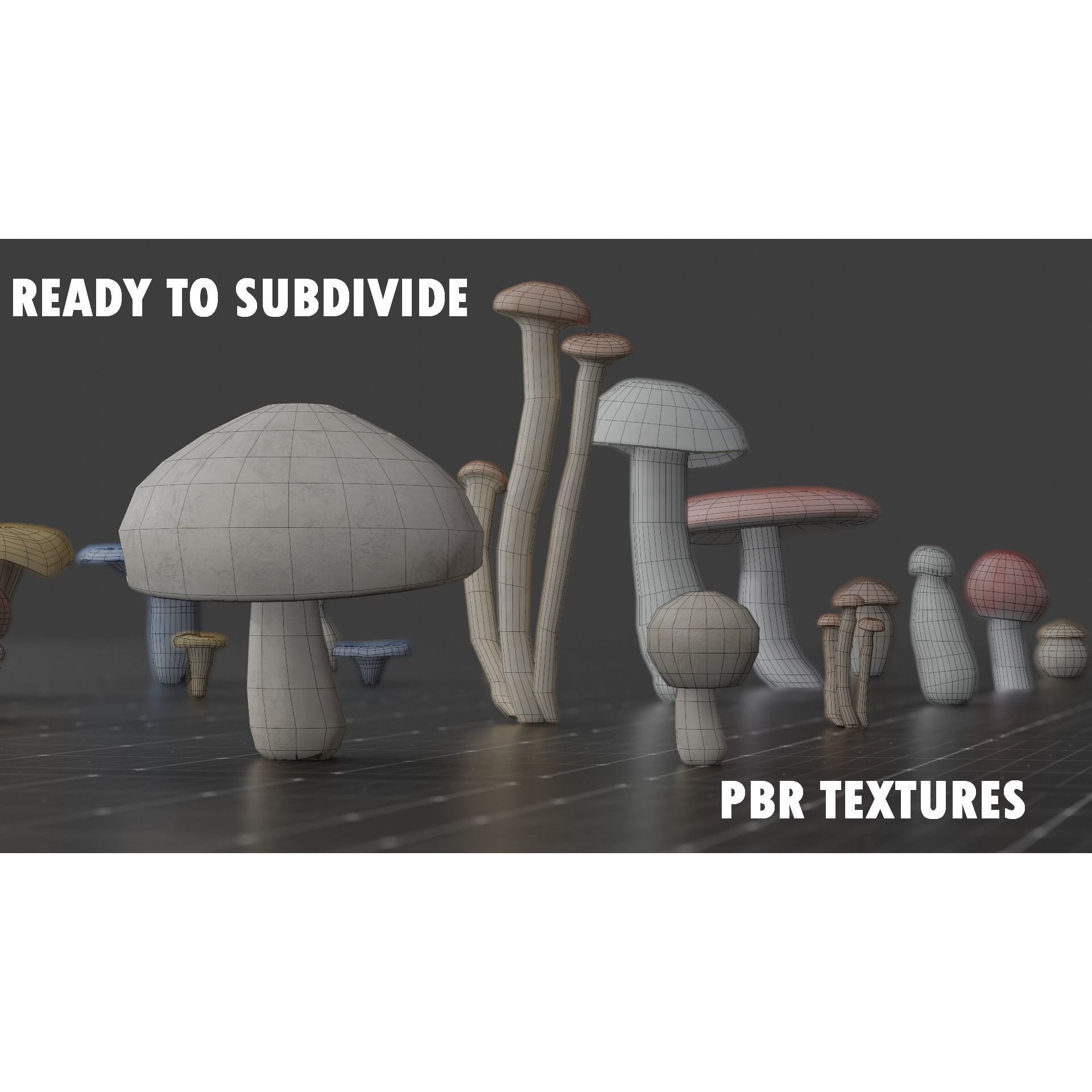 15 Species Mushrooms - Low-Poly Game-Ready 3D Model - View 3