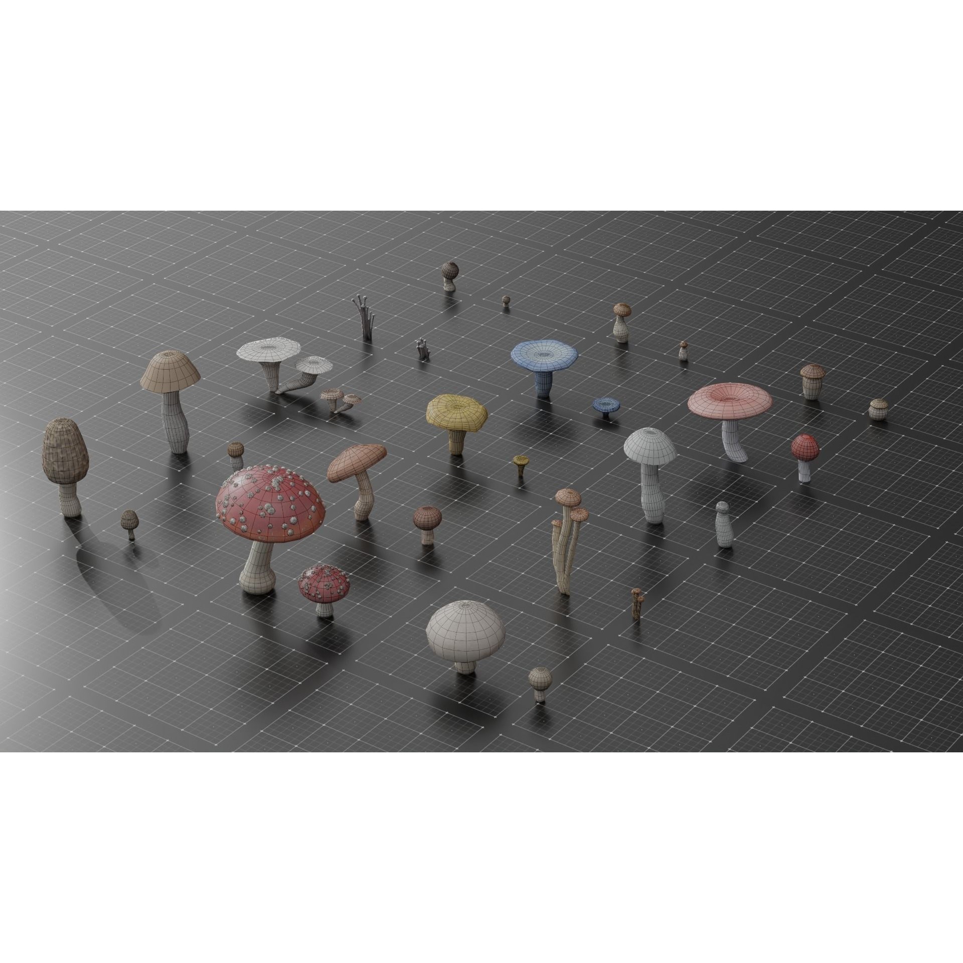 15 Species Mushrooms - Low-Poly Game-Ready 3D Model - View 5