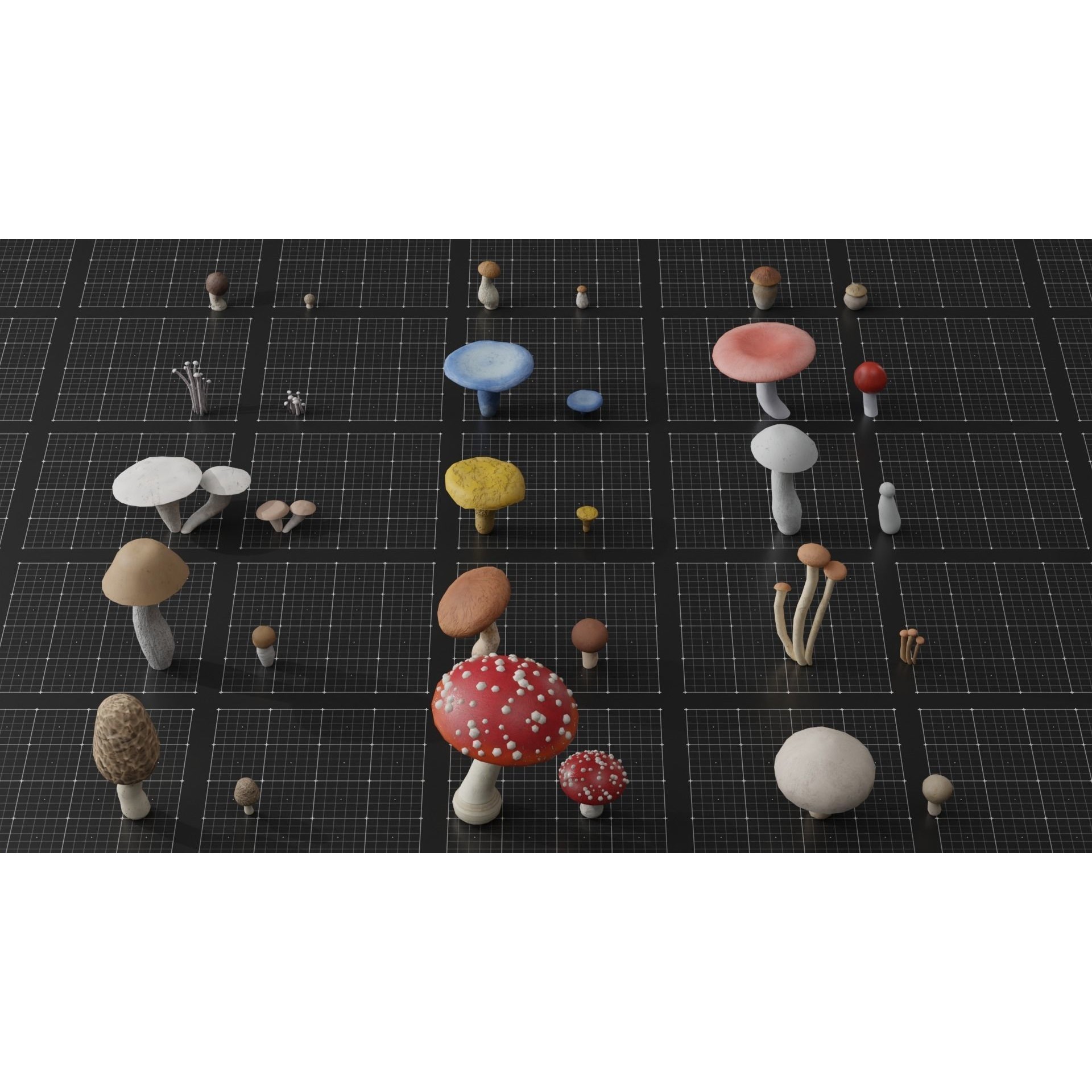 15 Species Mushrooms - Low-Poly Game-Ready 3D Model - View 8