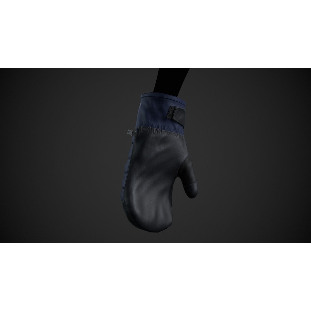 Blue And Black Snowboard Gloves 3D Model – Low Poly PBR Game Asset, FBX - View 10