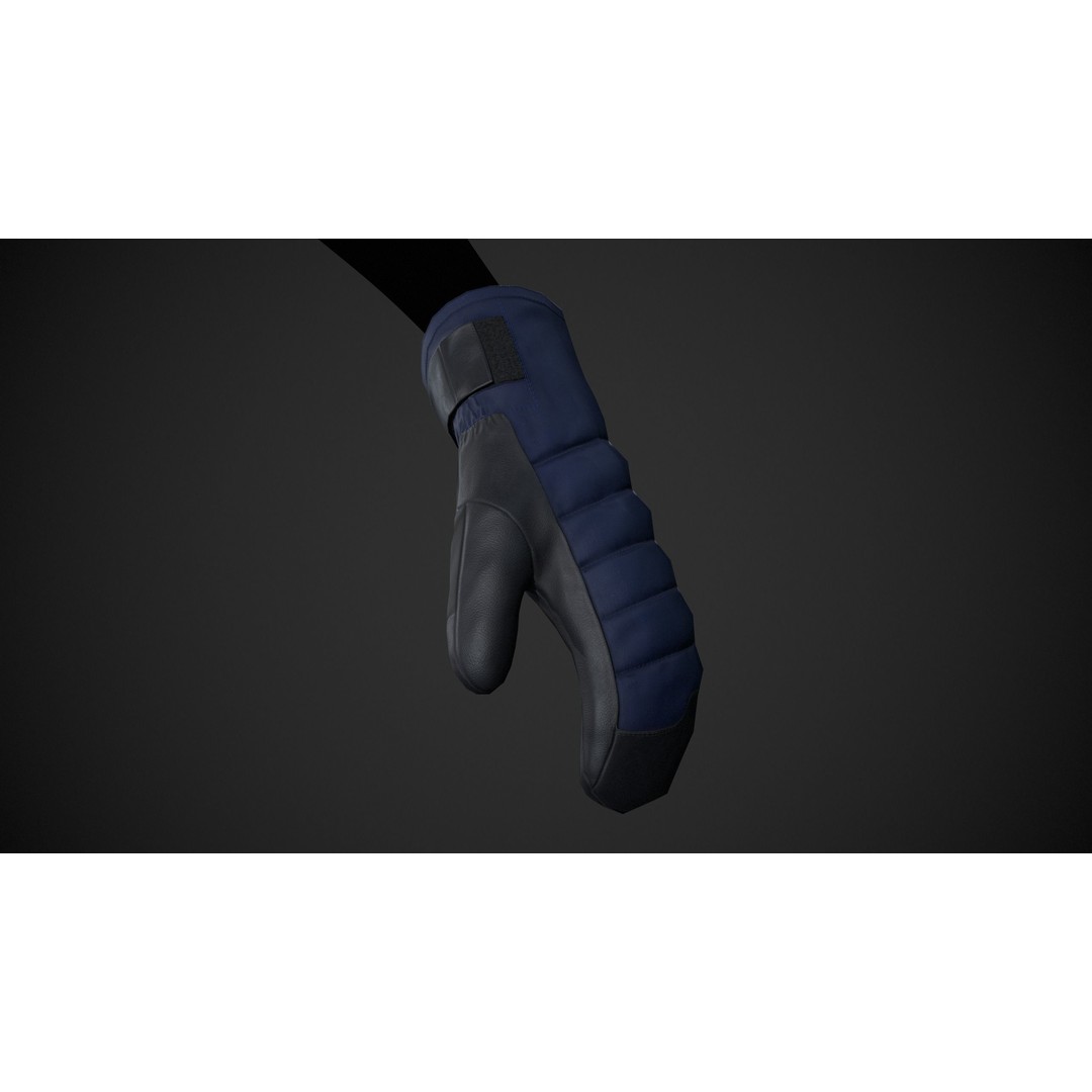 Blue And Black Snowboard Gloves 3D Model – Low Poly PBR Game Asset, FBX - View 4