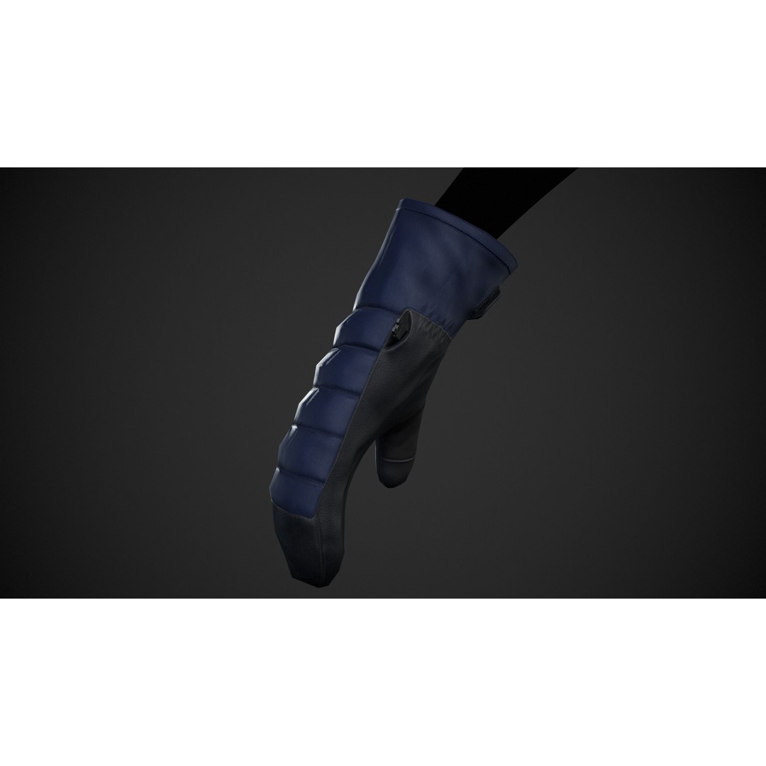 Blue And Black Snowboard Gloves 3D Model – Low Poly PBR Game Asset, FBX - View 6