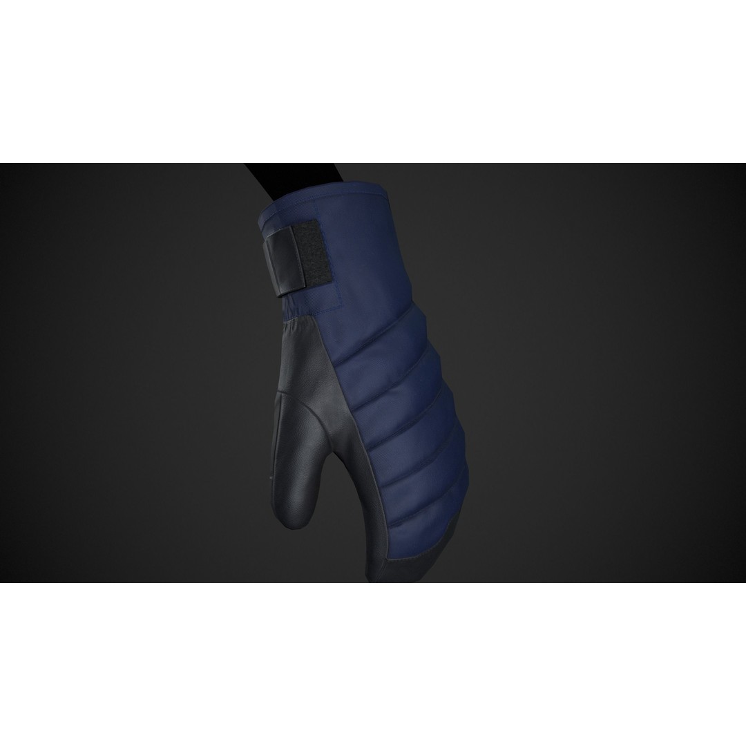 Blue And Black Snowboard Gloves 3D Model – Low Poly PBR Game Asset, FBX - View 9