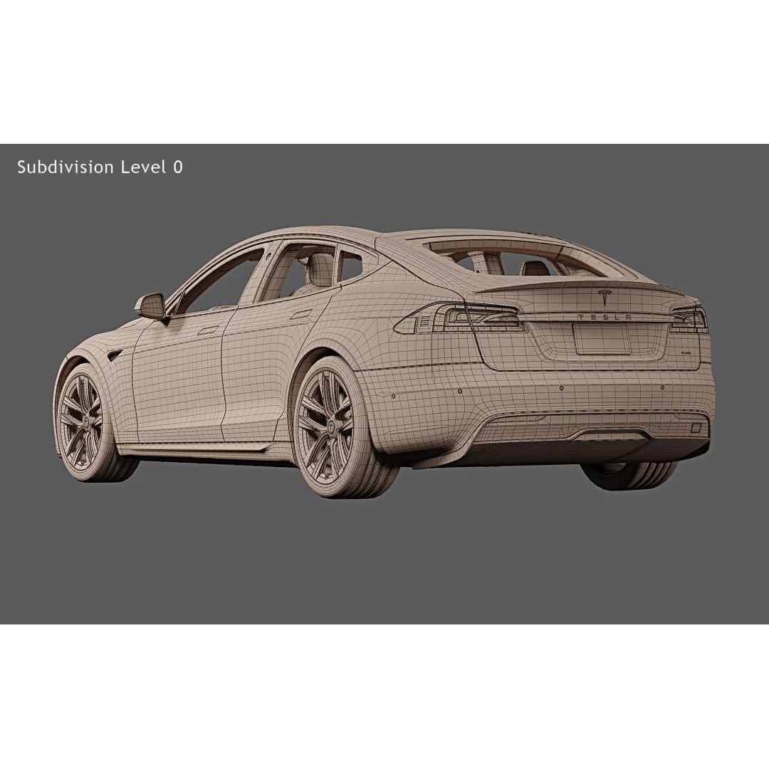 2021 Tesla Model S Plaid 3D Model – High Poly Game-Ready Asset, FBX, OBJ - View 26