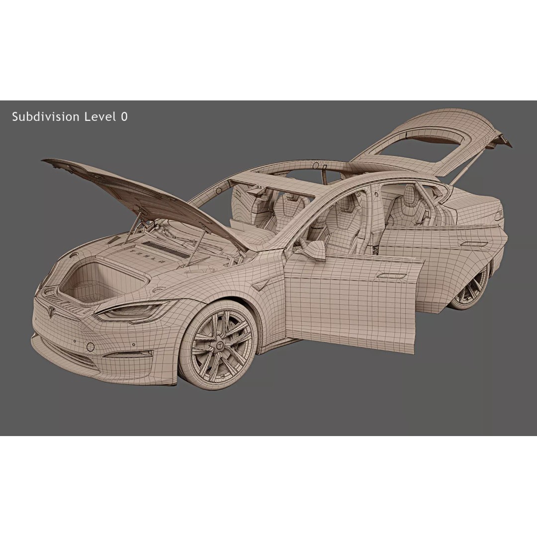 2021 Tesla Model S Plaid 3D Model – High Poly Game-Ready Asset, FBX, OBJ - View 27
