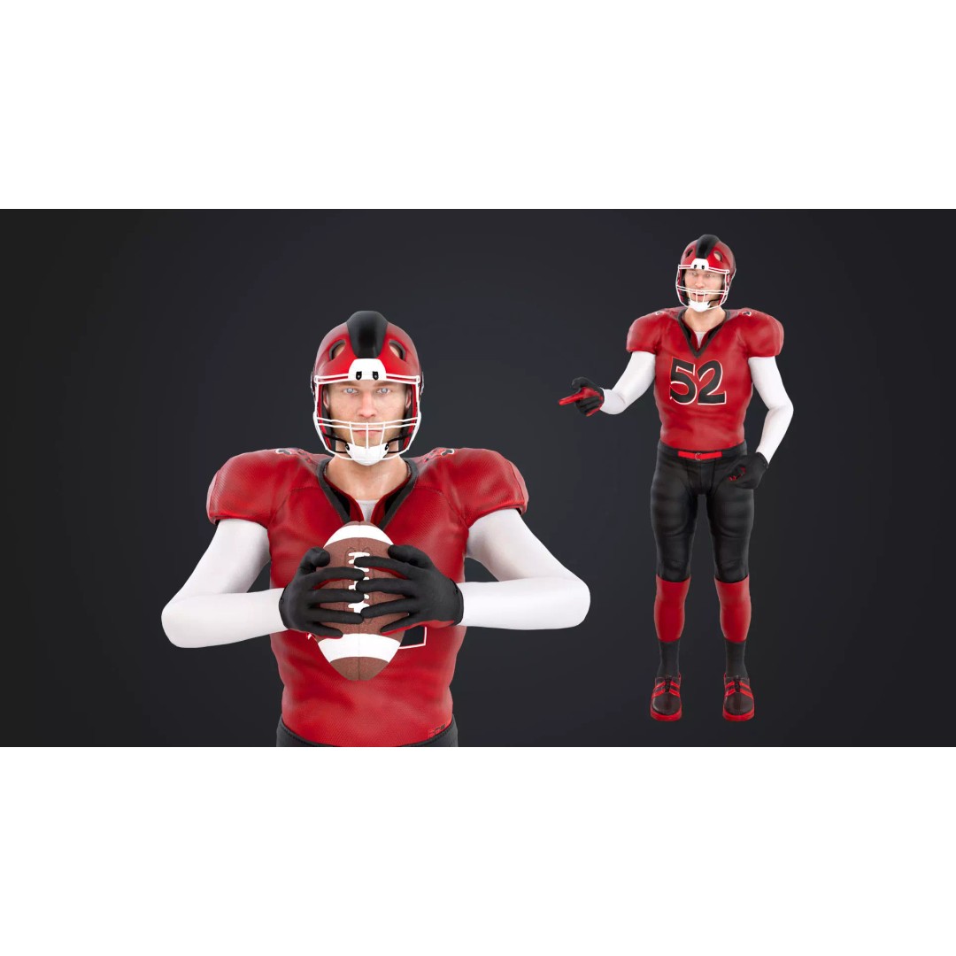 American Football Player 3D Model – Rigged Low-Poly Character, FBX - View 2
