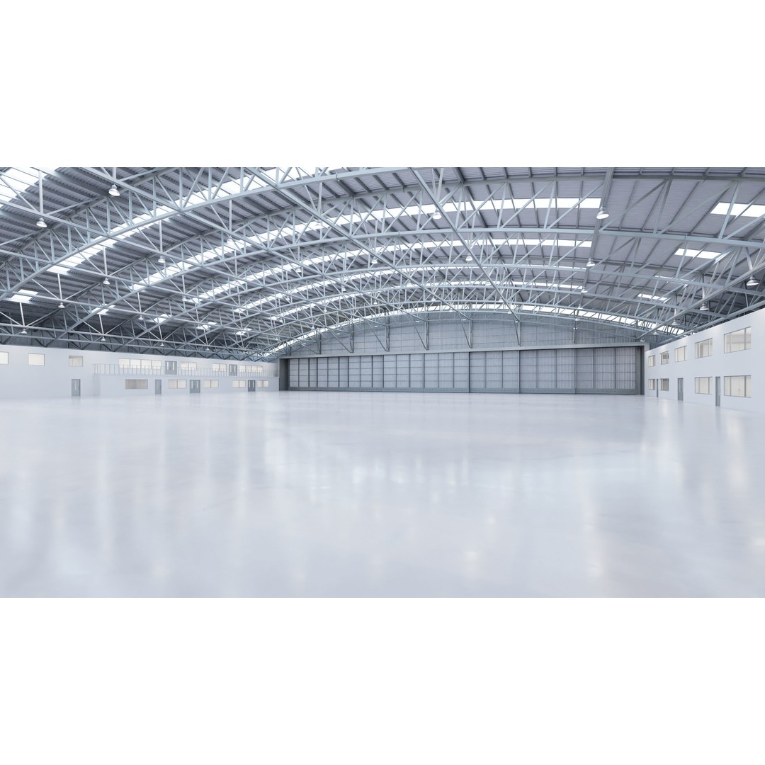 Airplane Hangar Interior 3D Model – Low Poly Game-Ready Asset, FBX, OBJ - View 3