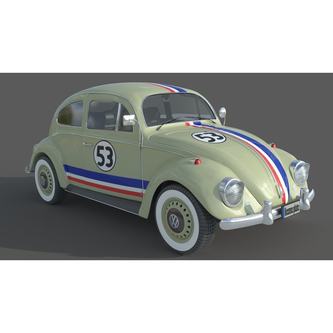 Volkswagen Beetle 3D Model – Antique Vehicle, FBX, OBJ, Vray Ready - View 4