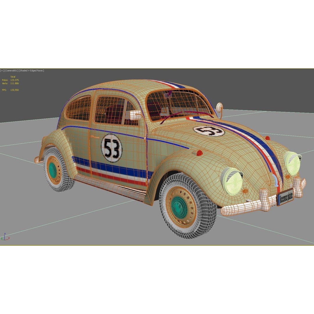 Volkswagen Beetle 3D Model – Antique Vehicle, FBX, OBJ, Vray Ready - View 9