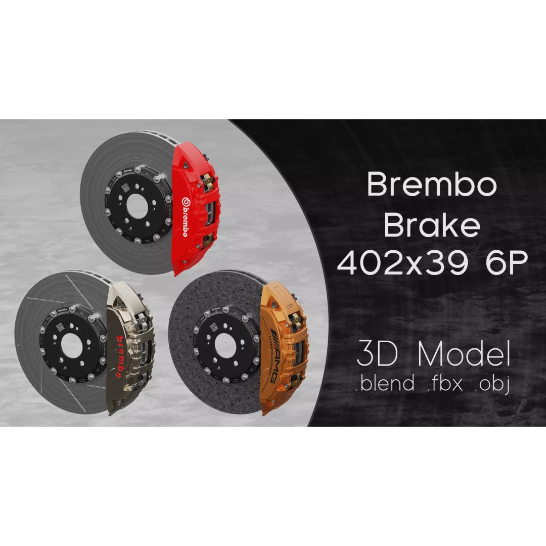 Brembo 402x39 6 Piston Brake 3D Model – PBR Game Asset, FBX, OBJ - View 2