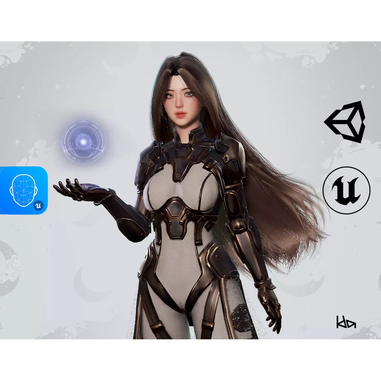 Stellar Girl Celeste - Low-Poly Game-Ready 3D Model - View 2