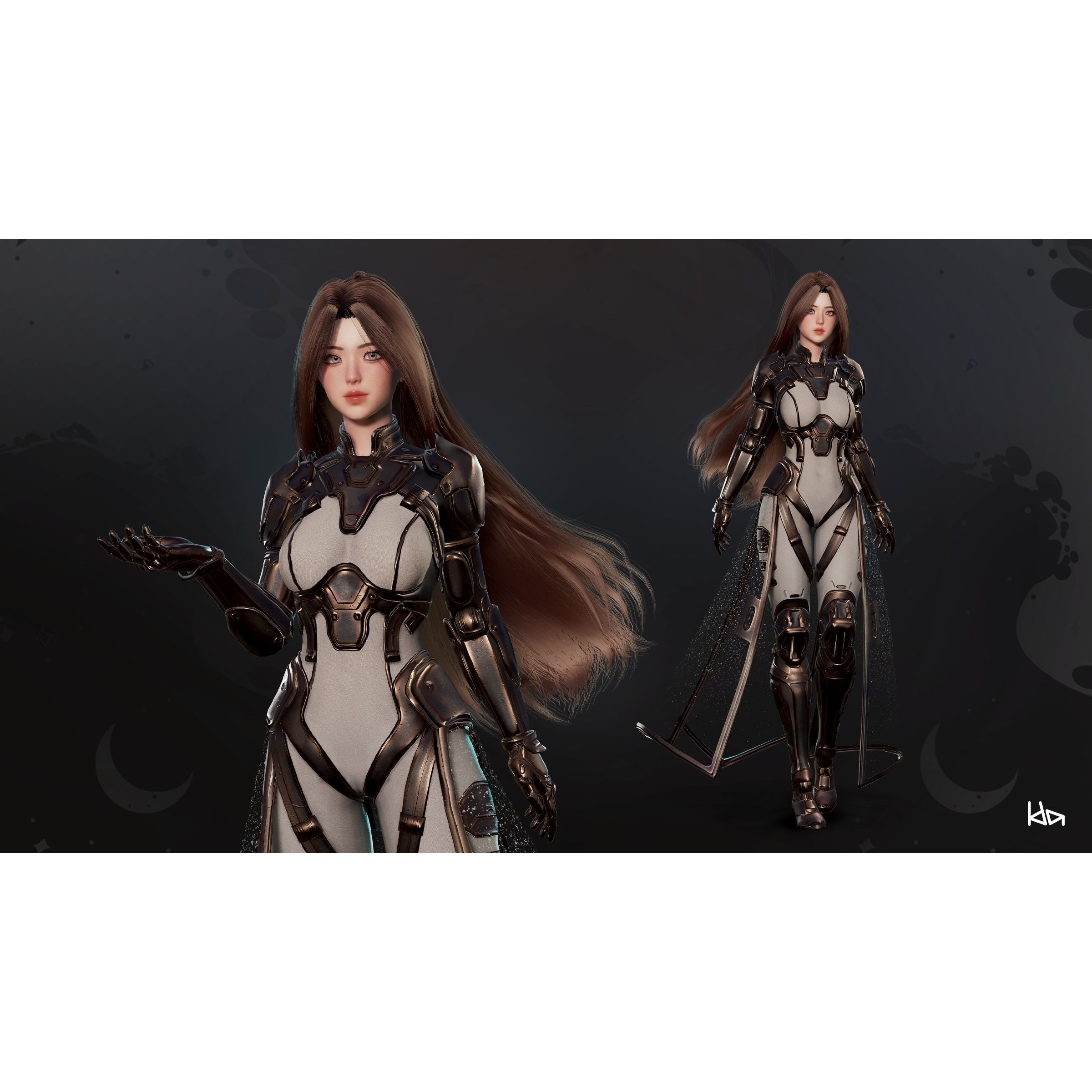 Stellar Girl Celeste - Low-Poly Game-Ready 3D Model - View 3